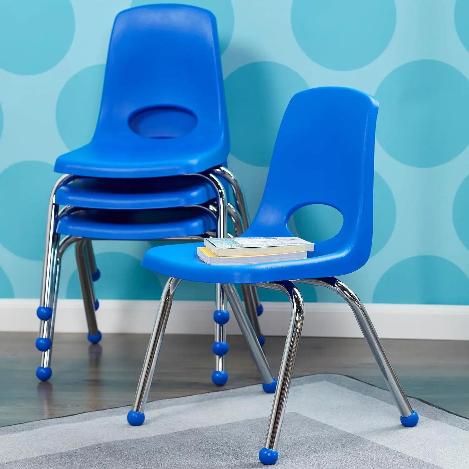 School Stack Chair, Stacking Student Seat with Chromed Steel Legs and Ball Glides