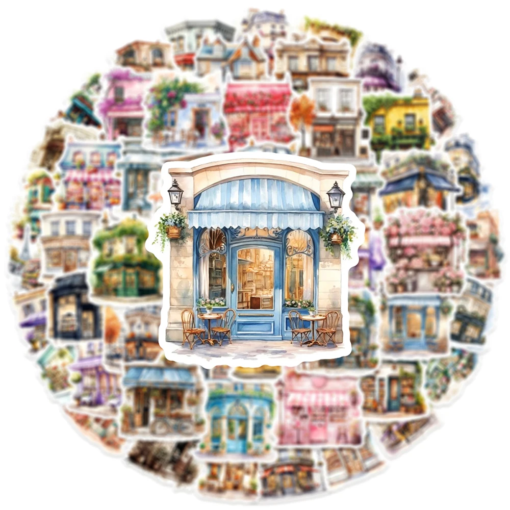 10/30/50pcs Vintage Cartoon Winkel Winkel Stickers Esthetische Aquarel Graffiti Decals DIY Notebook Koffer Telefoon Sticker verpakking