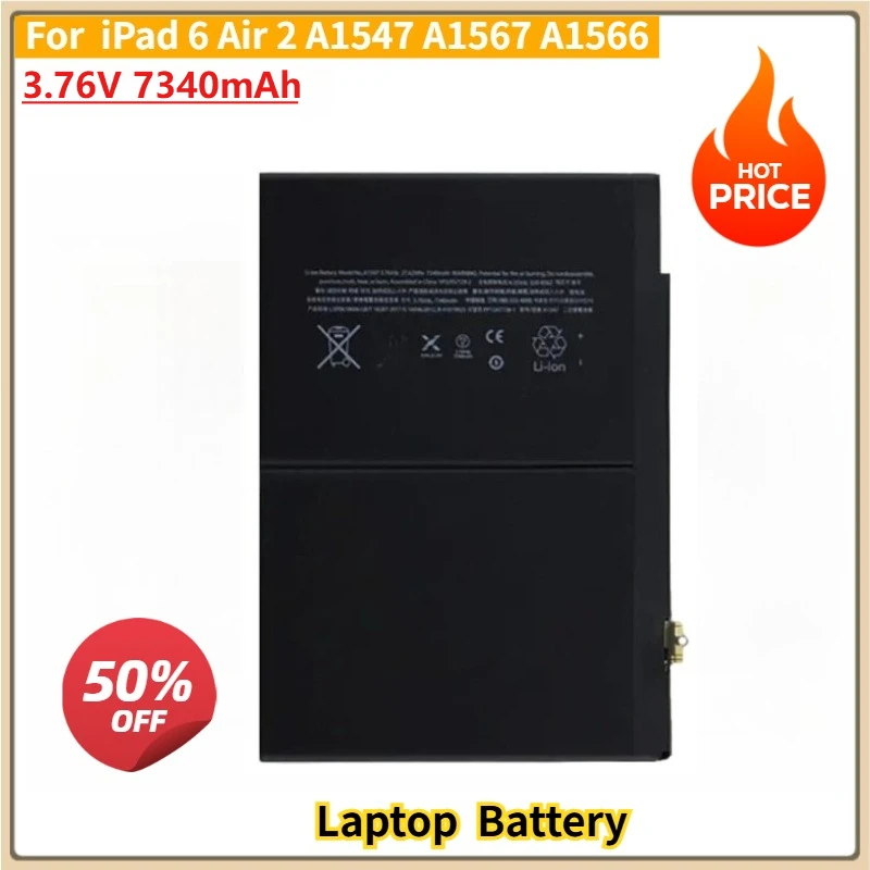 

New Replacement Laptop Battery 3.76V 7340mAh For iPad 6 Air 2 A1547 A1567 A1566 Li-Polymer