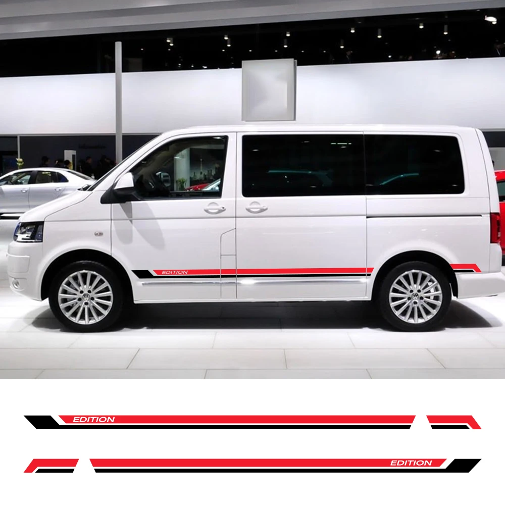 2 uds pegatinas de falda de coche para Volkswagen VW Transporter Caravelle Multivan T4 T5 T6 Camper Van calcomanías de vinilo Accesorios