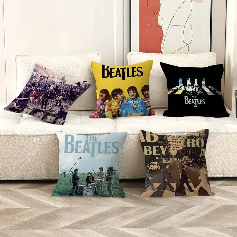 Vintage Kissenbezug mit dem berühmten Rockband-THE-BEATLES-Motiv, Dekokissenbezug, bedruckter Kissenbezug für die Couch
