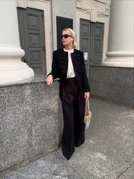 Chic Black Round Neck Napoleon Military Jacket Women Casual Full Sleeve Buttons Cropped Slim Coat 2026 Lady Daily Street Jackets 4