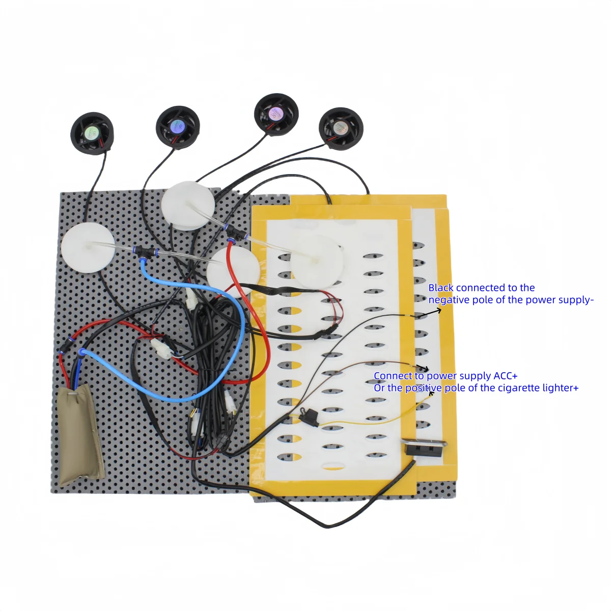 ​12V car seat ventilation kit combine heated and massager  4 air flow Fan cool + 2 heating pad  +  4 airpneumatic massage system