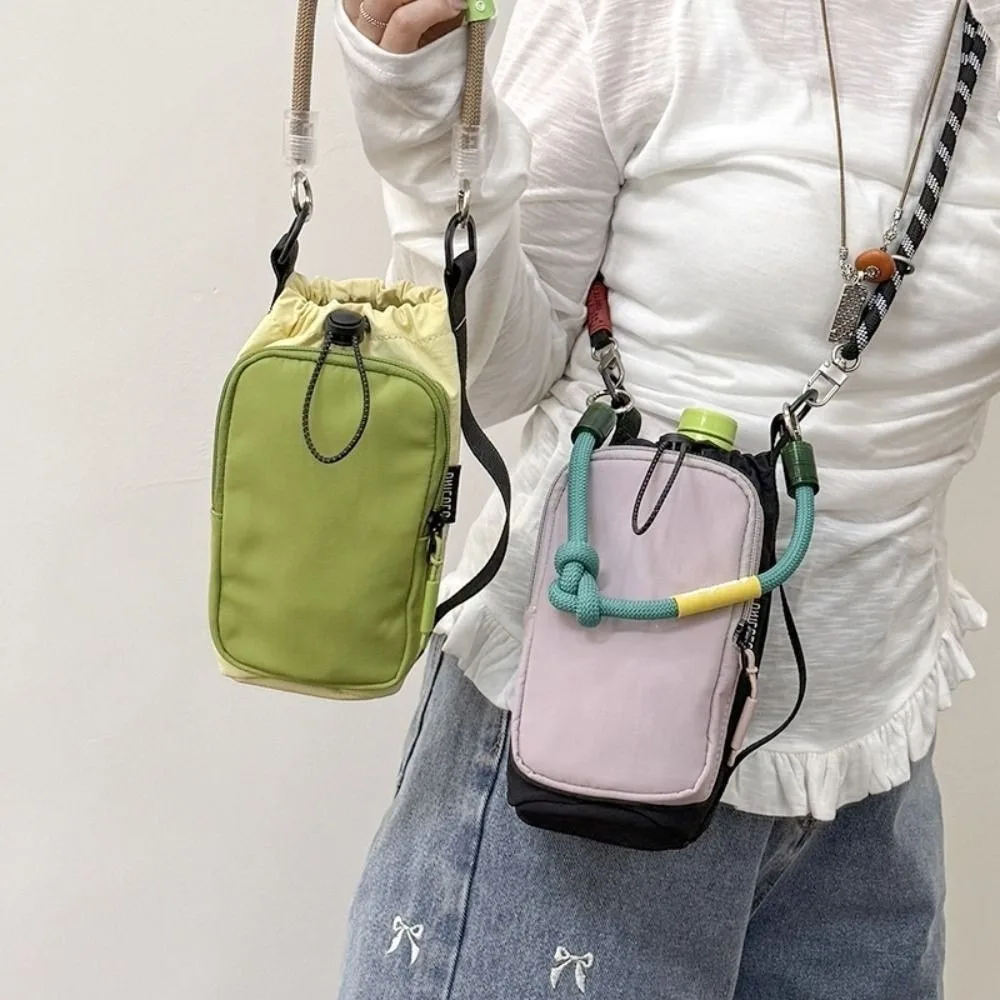 Fashion Nylon Shoulder Bag Solid Color Waterproof Drawstring Crossbody Bag Sports Mobile Phone Pack