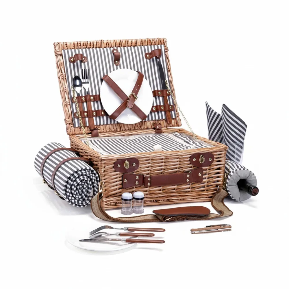 

Wicker Picnic Basket Set for 2 with Insulated Cooler, Blanket & Wine Pouch - Perfect for Couples Camping Wedding