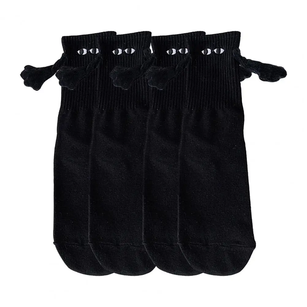 2 Pairs Magnetic Hand Holding Socks Hand In Hand Couple Socks Mid-Tube Ribbed Funny Socks