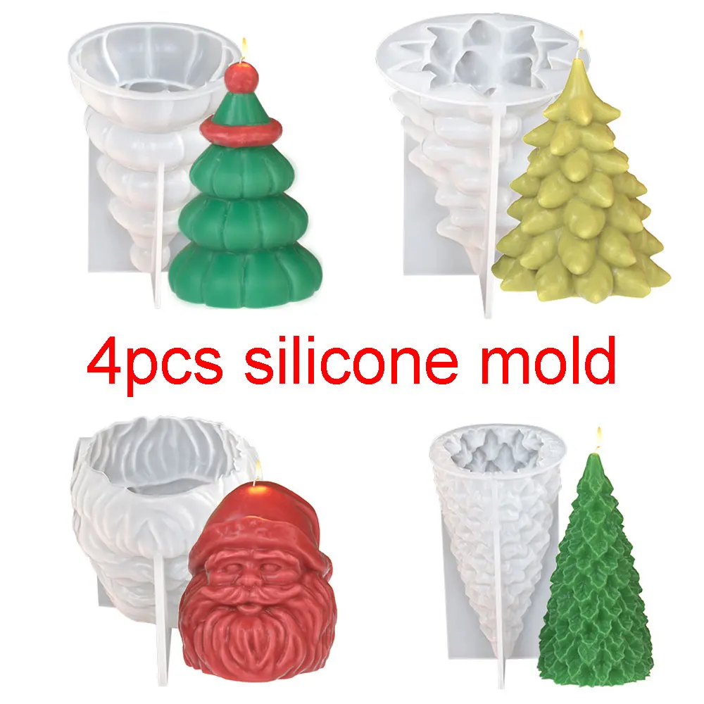 

4 шт., силиконовая форма для свечей «сделай сам», рождественская елка, Санта, набор для изготовления сосновой штукатурки, ручная работа, форма для клея для капельного клея для зимнего декора