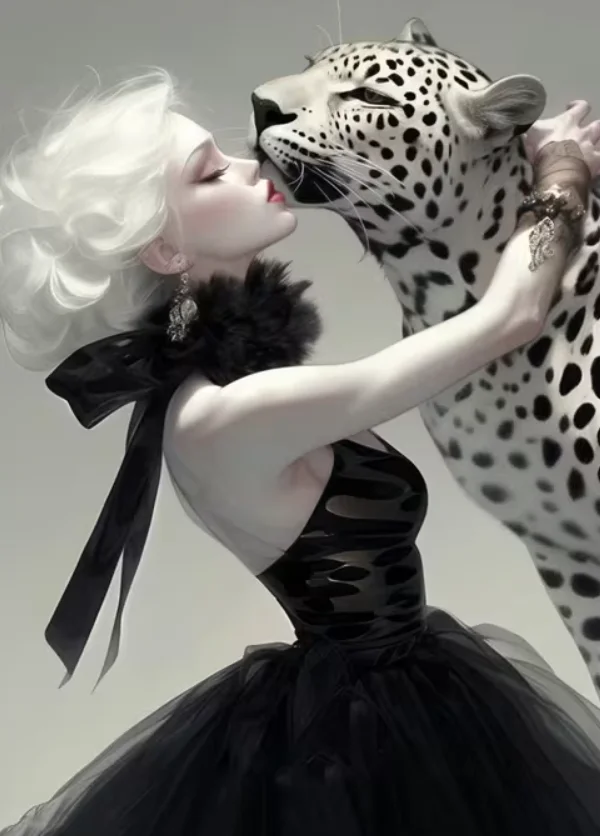 500/1000pcs for Adults Jigsaw Puzzle Elegant Woman and Leopard Challenging Large-Scale Brain Teaser with Complex Patterns