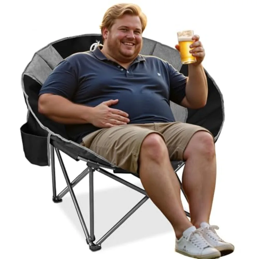 

XXL Camping Moon ChairOversized Round Chair Folding Padded Saucer w/Side Pocket 500lbs Ccity for Outdoor Hiking Fishing Picnic