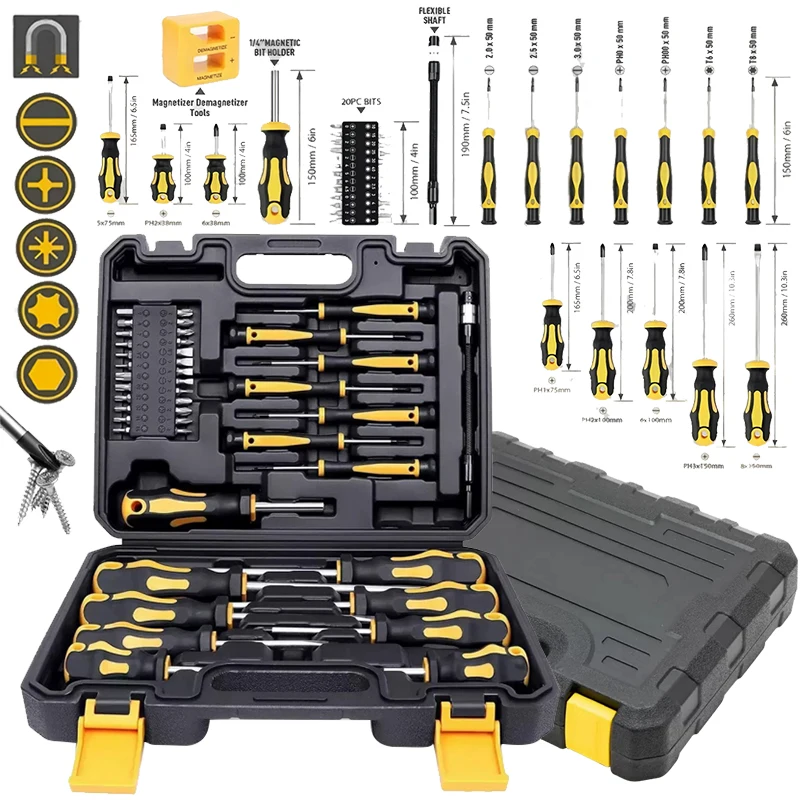 

Профессиональный набор отверток, 43 шт., с магнитным держателем бит — хромованадиевая сталь, в комплект входят шлицевые, крестообразные, шестигранные, бит Torx