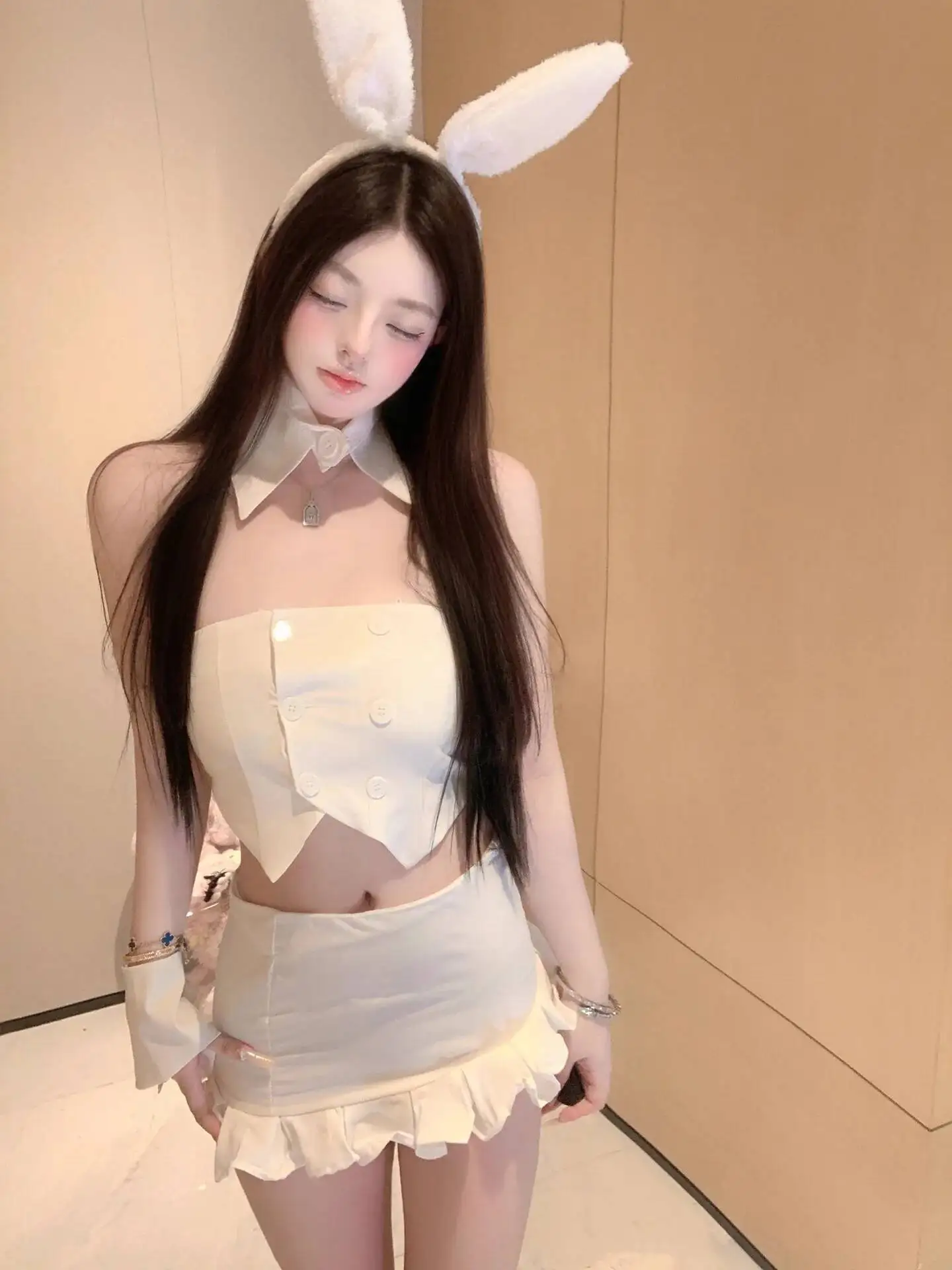 Puro desejo estilo sexy quente menina branco conjuntos de roupas sem alças cintura-exposando topo retalhos babados bodycon saia curta conjuntos mkq7