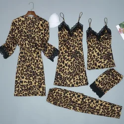 Soft Female Kimono Bathrobe Gown Leopard Sleepwear Casual Nightdress Sexy Nightgown Loose Lougne Robe Suit Home Clothes