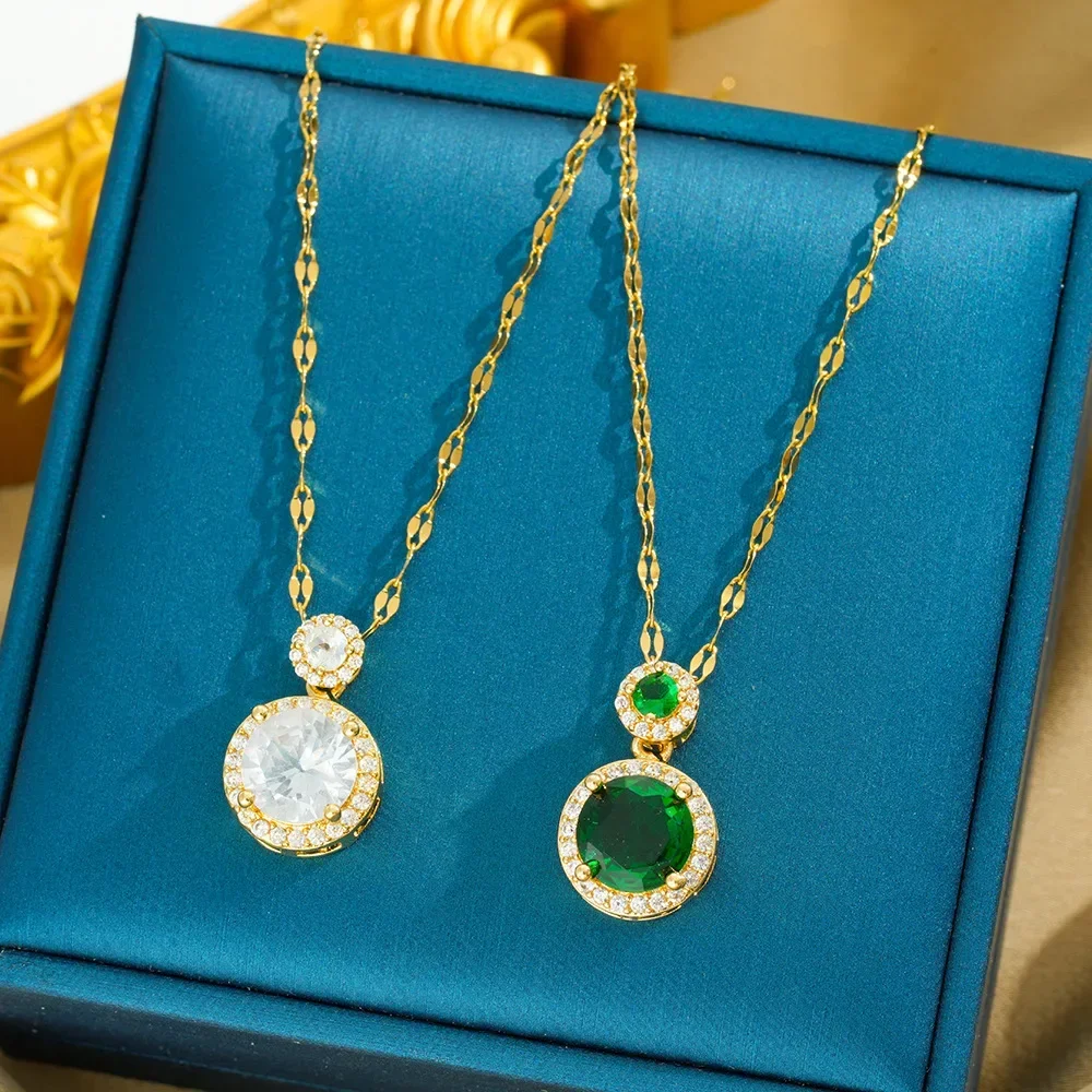 Изумрудное ожерелье из титановой стали для женщин, универсальное и уникальное, популярная цепочка на ключицу, модное.