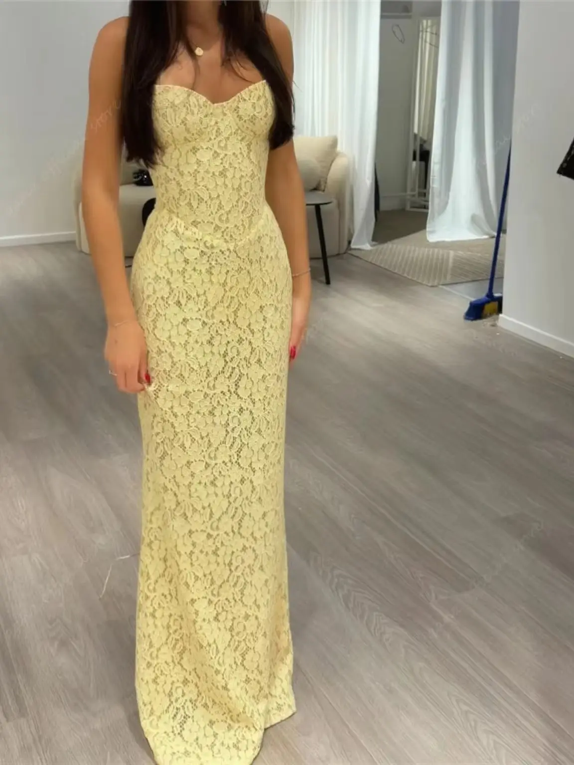 Yellow Full Lace Prom Dresses Sweeetheart Mermaid Corset Back Evening Dresss Elegant Dresses For Special Event Customized