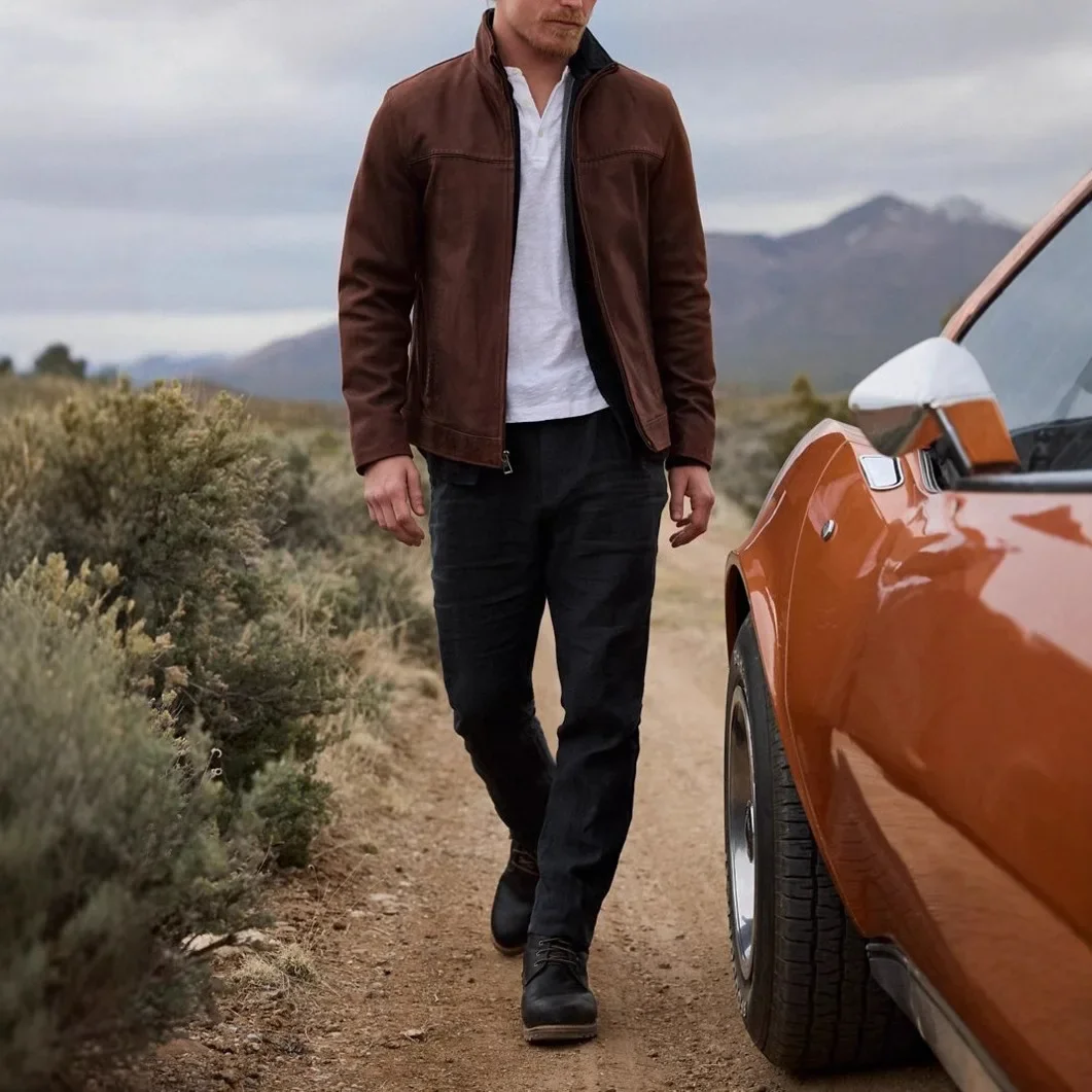 

Charming Men's Trendy Leather Jacket Zipper Detail Casual Outerwear Attractive Men's Fashionable Zipper Leather Coat