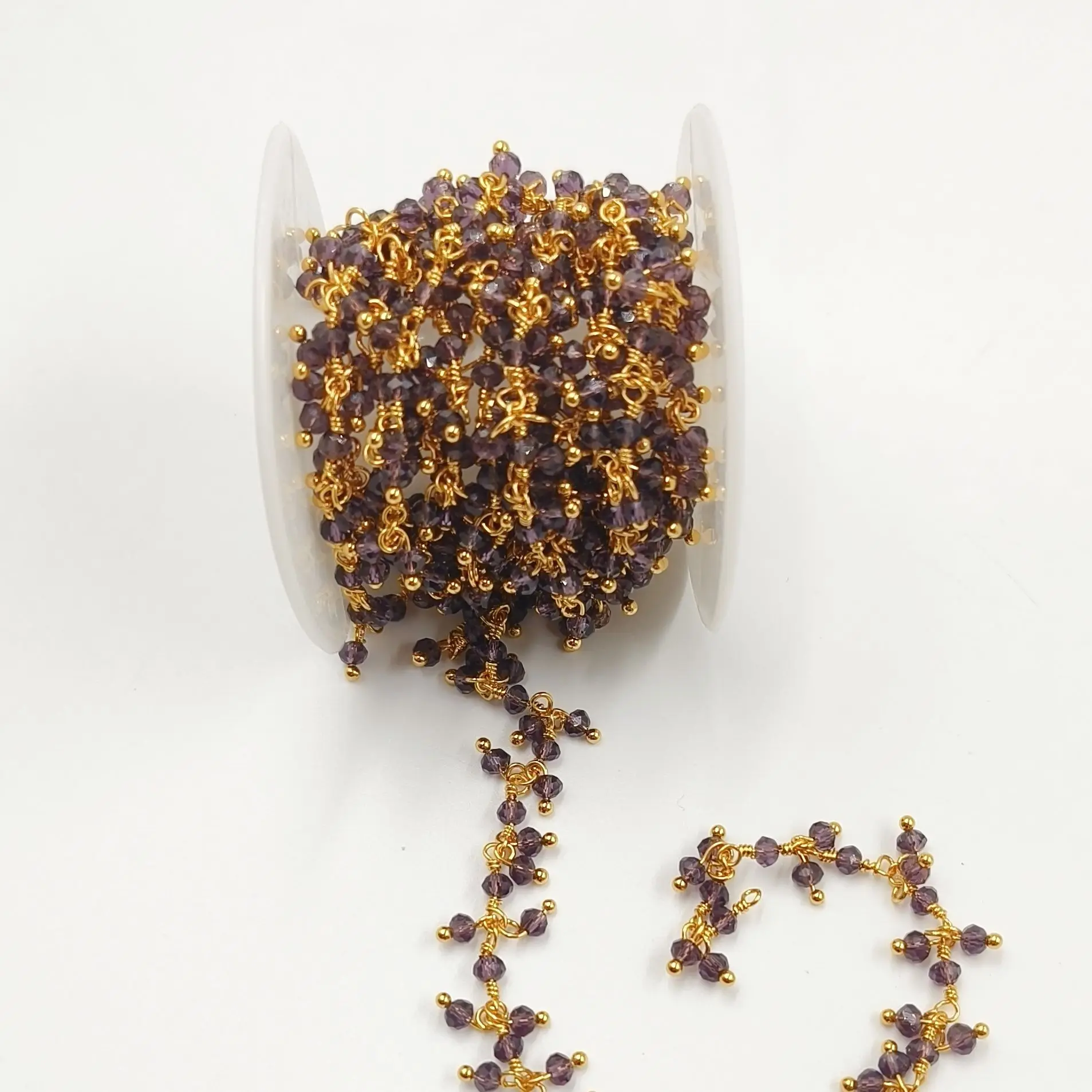 WT-RBC228 Natural Amethyst Stone Beads And 18K Gold Plated Good Quality Long Chain Can Make DIY Crafts Necklace Accessories