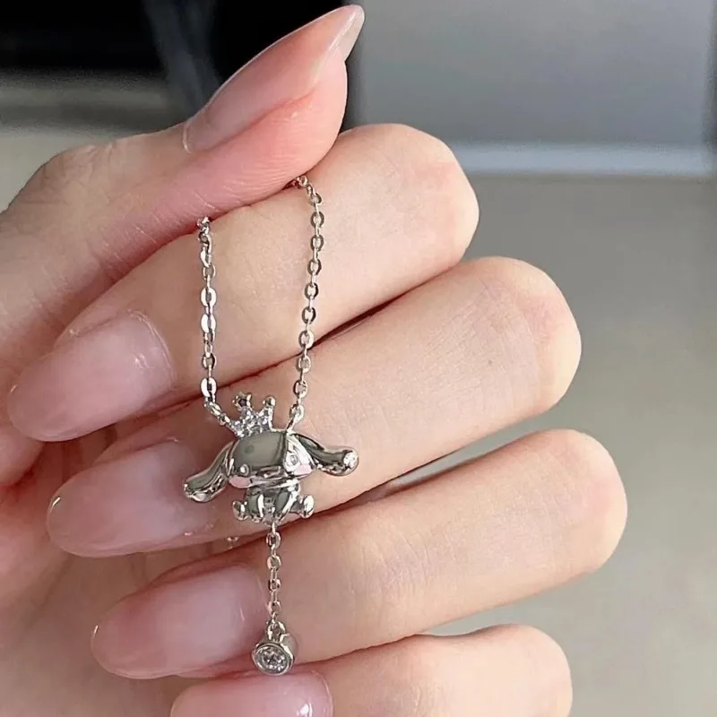 Sanrio Anime Kawaii Cinnamoroll Anime 925 Sterling Silver Fashion Necklace Female Cute Ins Collarbone Chain Birthday Gifts Toys