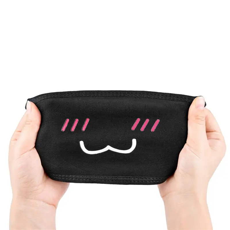 5Pcs/Set Black Unisex Cartoon Funny Expression Cotton Mask Dustproof Windproof Cartoon Face Mouth Mask Anime Mask For Women Men