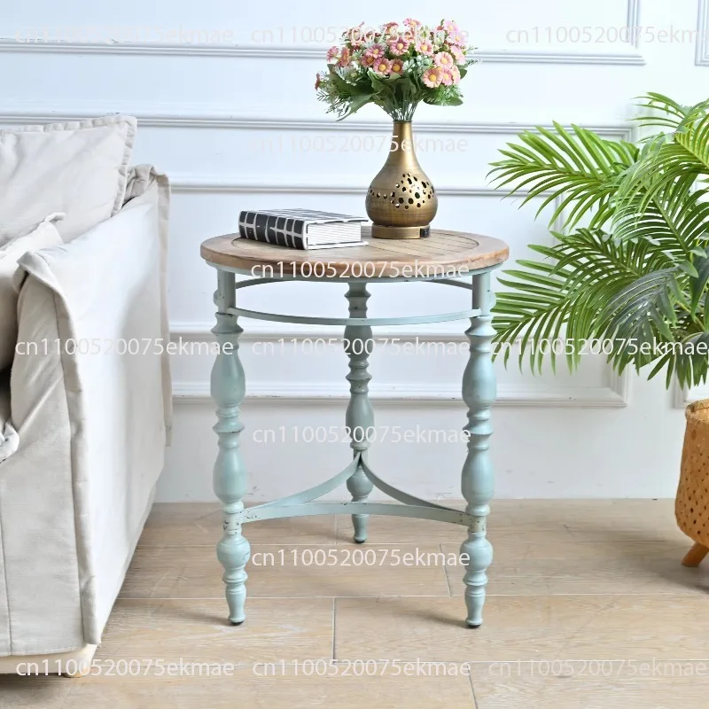 INNOVA rustic wood carved round coffee table antique shabby chic side corner table with removable legs