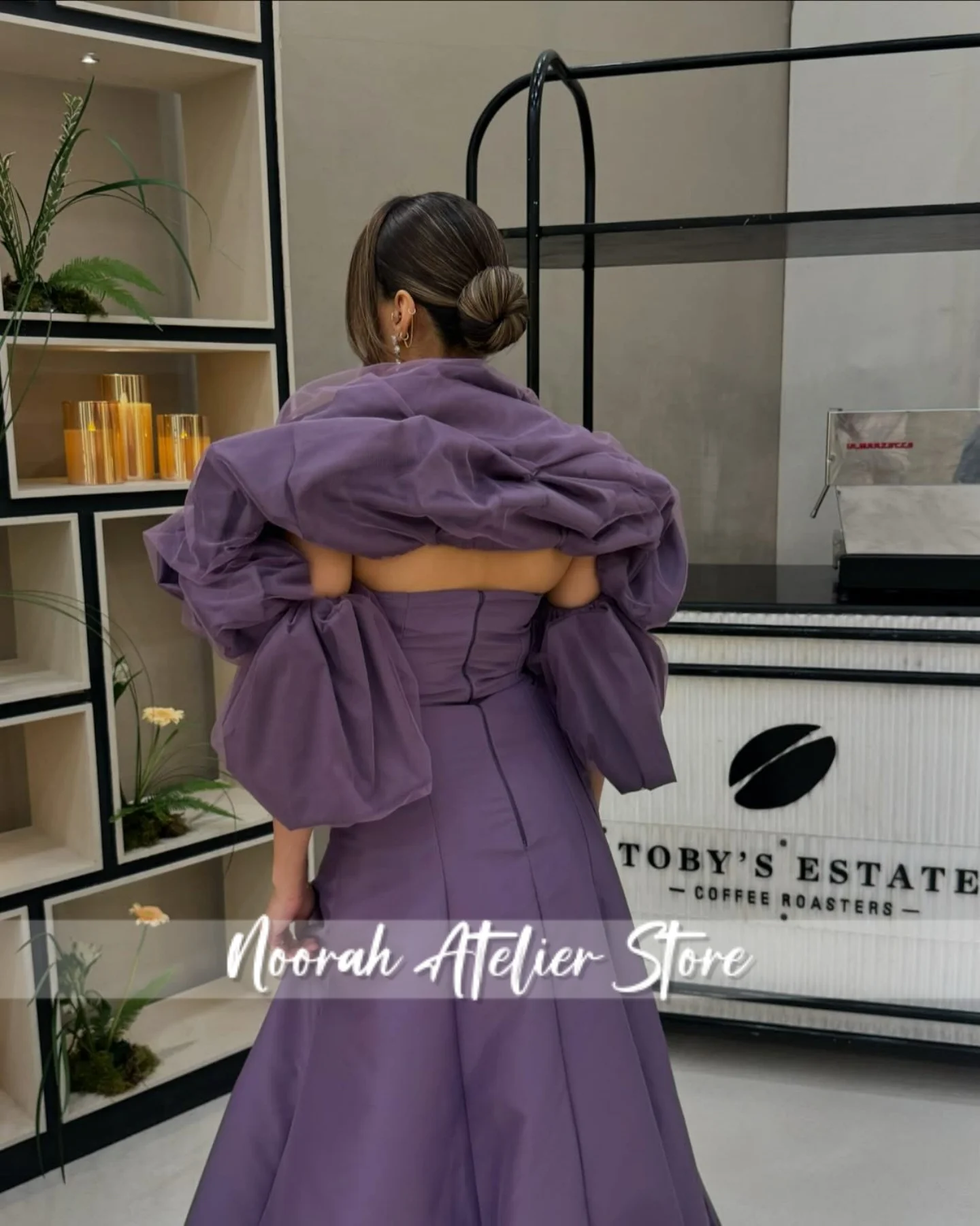 Vestidos de Noche morados sin tirantes de media manga para mujer, vestidos de noche de lujo 2025, vestido de fiesta largo con espalda descubierta y espalda descubierta de Dubái personalizado