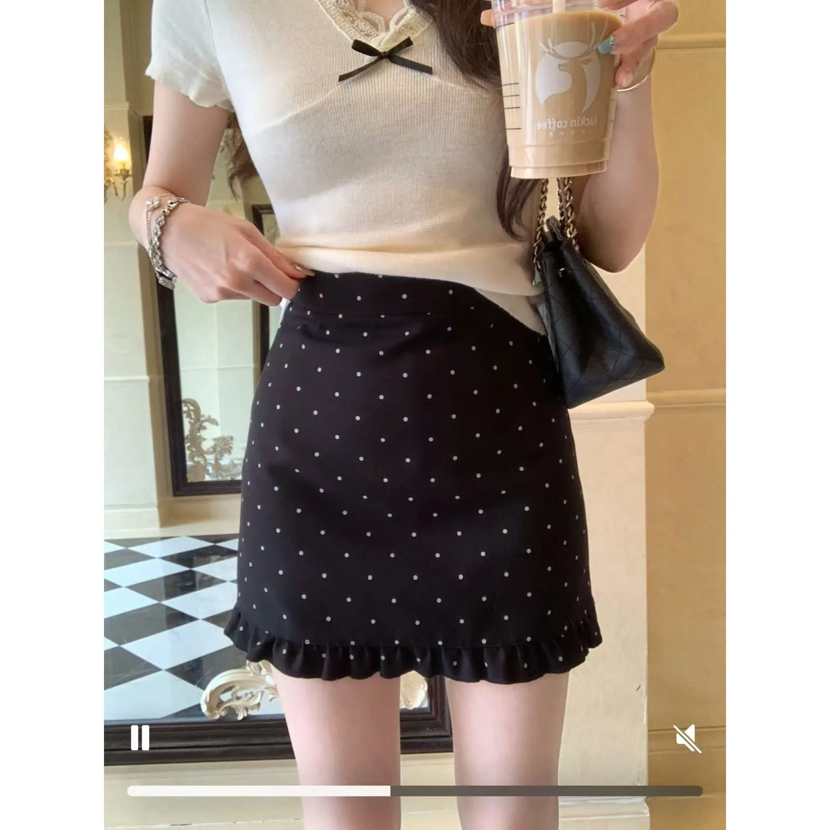 

Anli High Waist Polka Dot f Skirt with Wood ain Multiple Colors Available Slimming Faionable ort Skirt