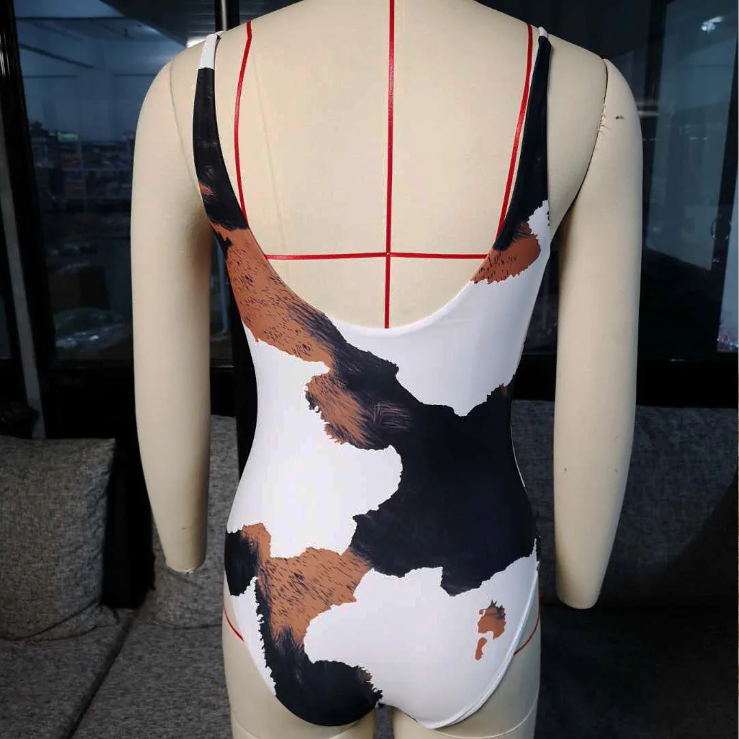 2024 New Sexy One Piece Swimsuit Swimwear Women Cow Print U-neck Bathing Suit Beachwear Trajes De Bano Mujer Maio Feminino Praia