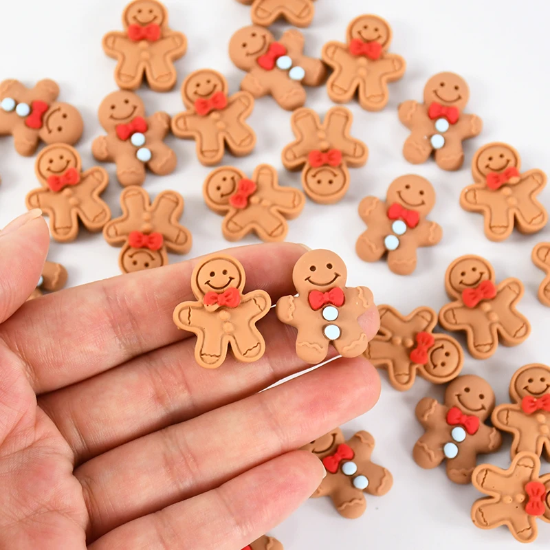 10/30Pcs Mini Gingerbread Man Resin Ornaments Christmas Decoration Flatback Cabochon Figurine DIY Scrapbook Jewelry Accessories