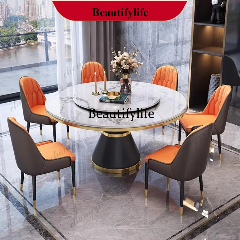 

YL Modern Table and Chair Combination Round Table with Turntable Nordic kitchen Luxury Dining Table 8 Chairs Dining