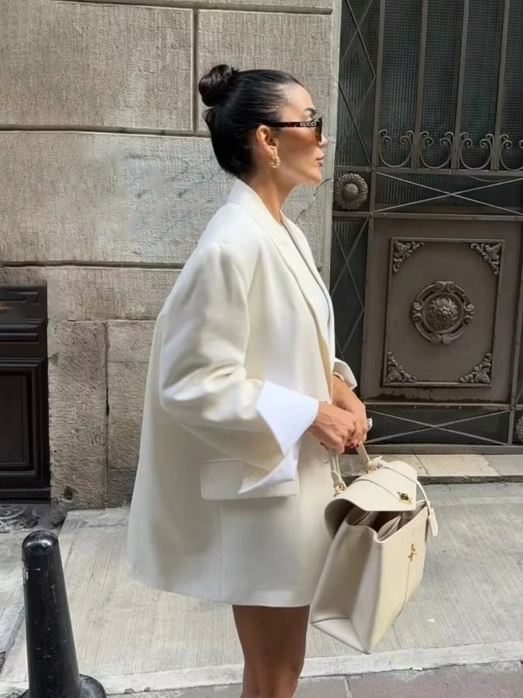 معطف بليزر أنيق لعام 2025 للنساء بجيوب عصرية وسترات كبيرة الحجم لخريف جديد ملابس خارجية فضفاضة غير رسمية للمكتب للسيدات #6