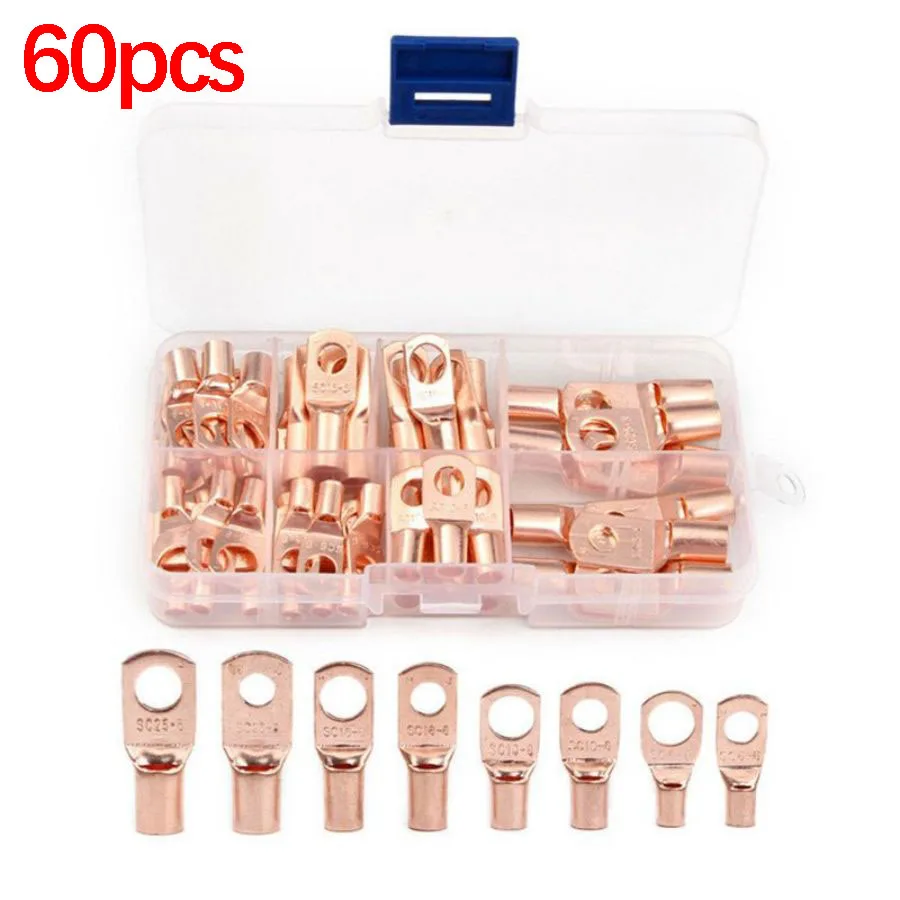 60PCS SC Tinned Copper Lug Ring Wire Connectors Bare Cable Terminal
