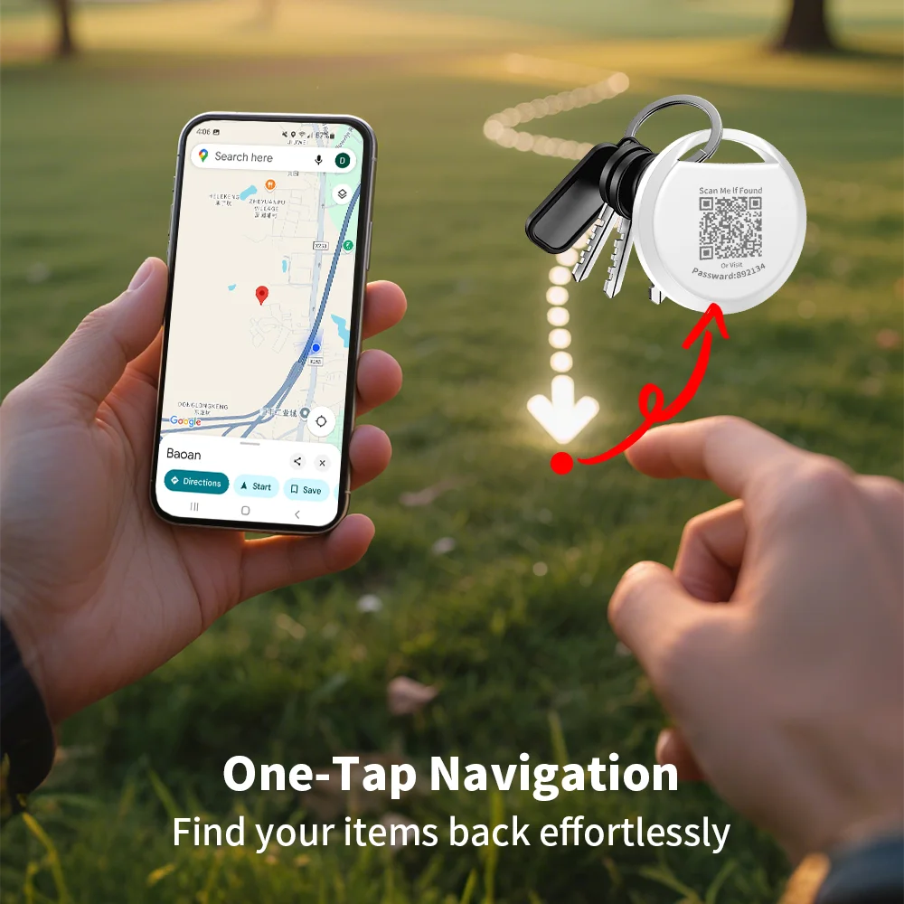 QR 코드가 있는 노인용 분실 방지 추적기, 분실 및 발견 시 소리 재생으로 빠른 위치 확인 가능, GPS 안드로이드 태그, 구글의 파인더 허브와 호환