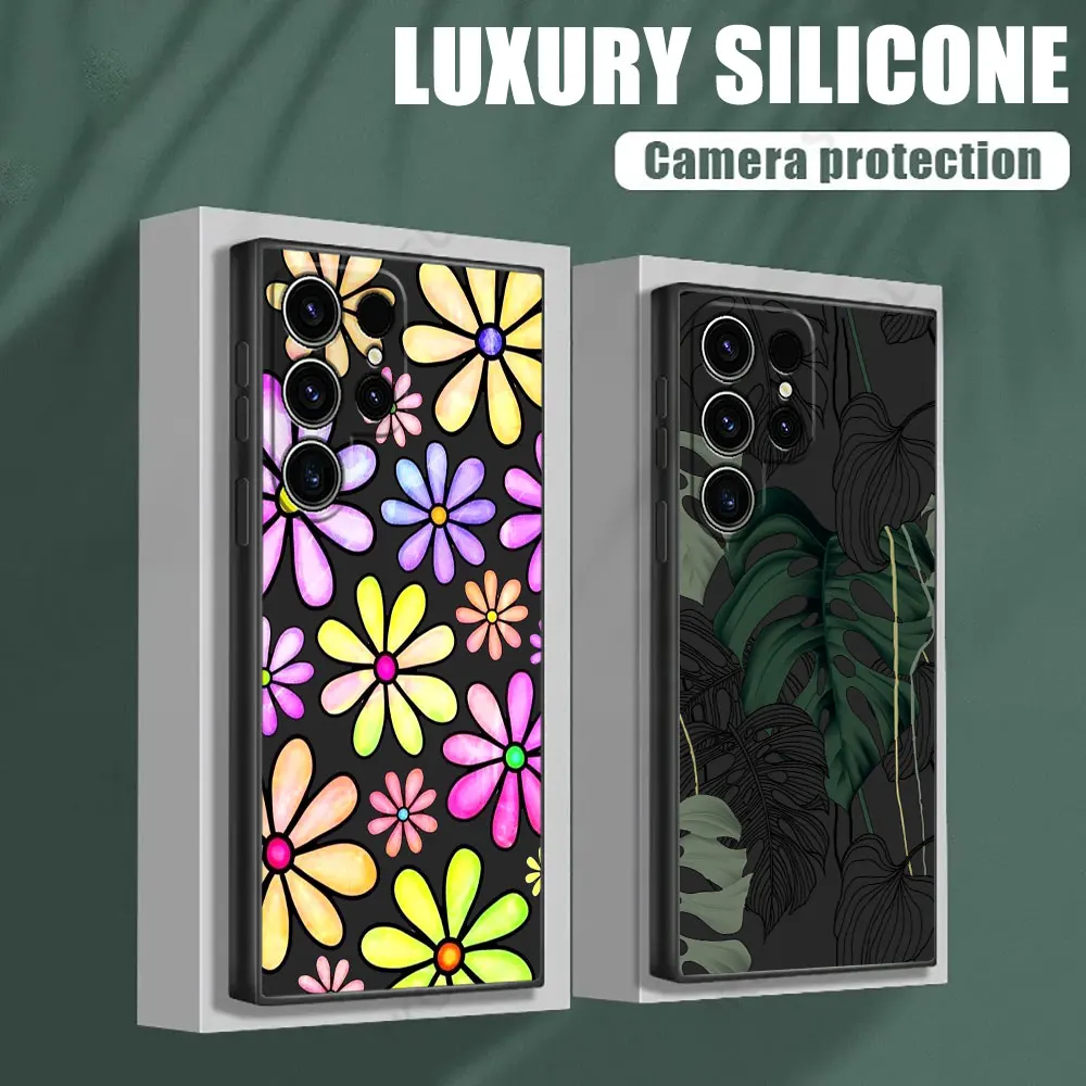 

Beautiful Flowers Leaf Phone Case For Samsung Galaxy S26 Ultra Cases S25 FE S24 S23 S21 Ultra S20 FE S22 S26 Plus 5G Black Cover