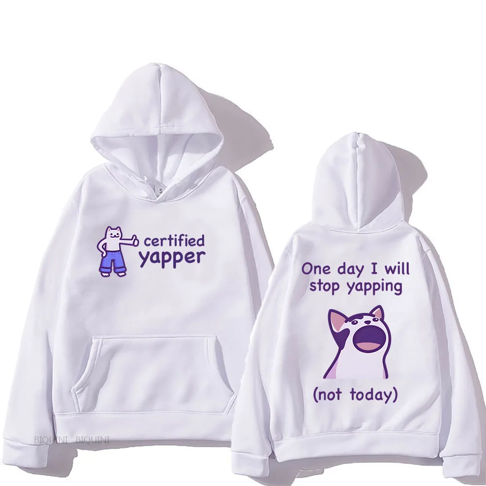 

Double-sided Printing Yapper Meme Cat Hoodie Cartoon Print Harajuku Kawaii Sweatshirt Long-sleeved Cute Clothing Vintage Hoody