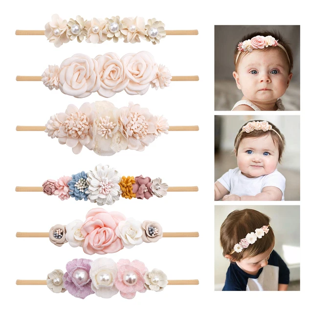 3 sztuk/zestaw Baby Girl opaska na głowę noworodek elastyczny kwiat maluch opaska do włosów dziecięce nakrycia głowy nylonowe miękkie opaski do włosów dziecięce akcesoria do włosów