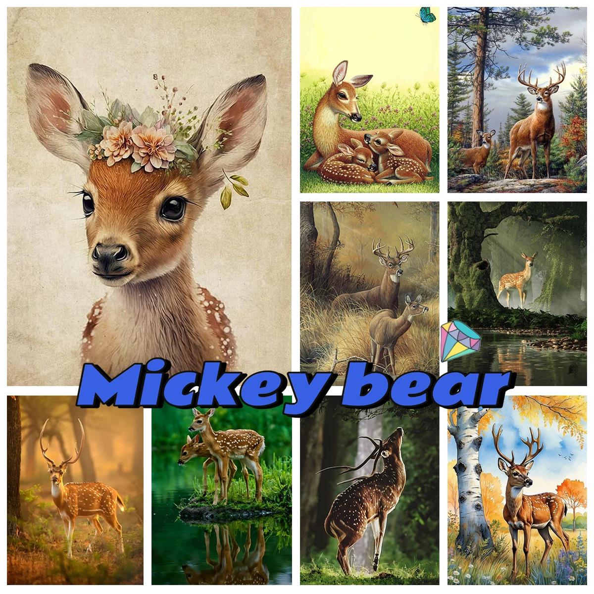 

Animal Diamond Embroidery Kit Cute Sika Deer 5D Diamond Painting Rhinestone Cross Stitch Mosaic Wall Sticker Diy Home Wall Decor