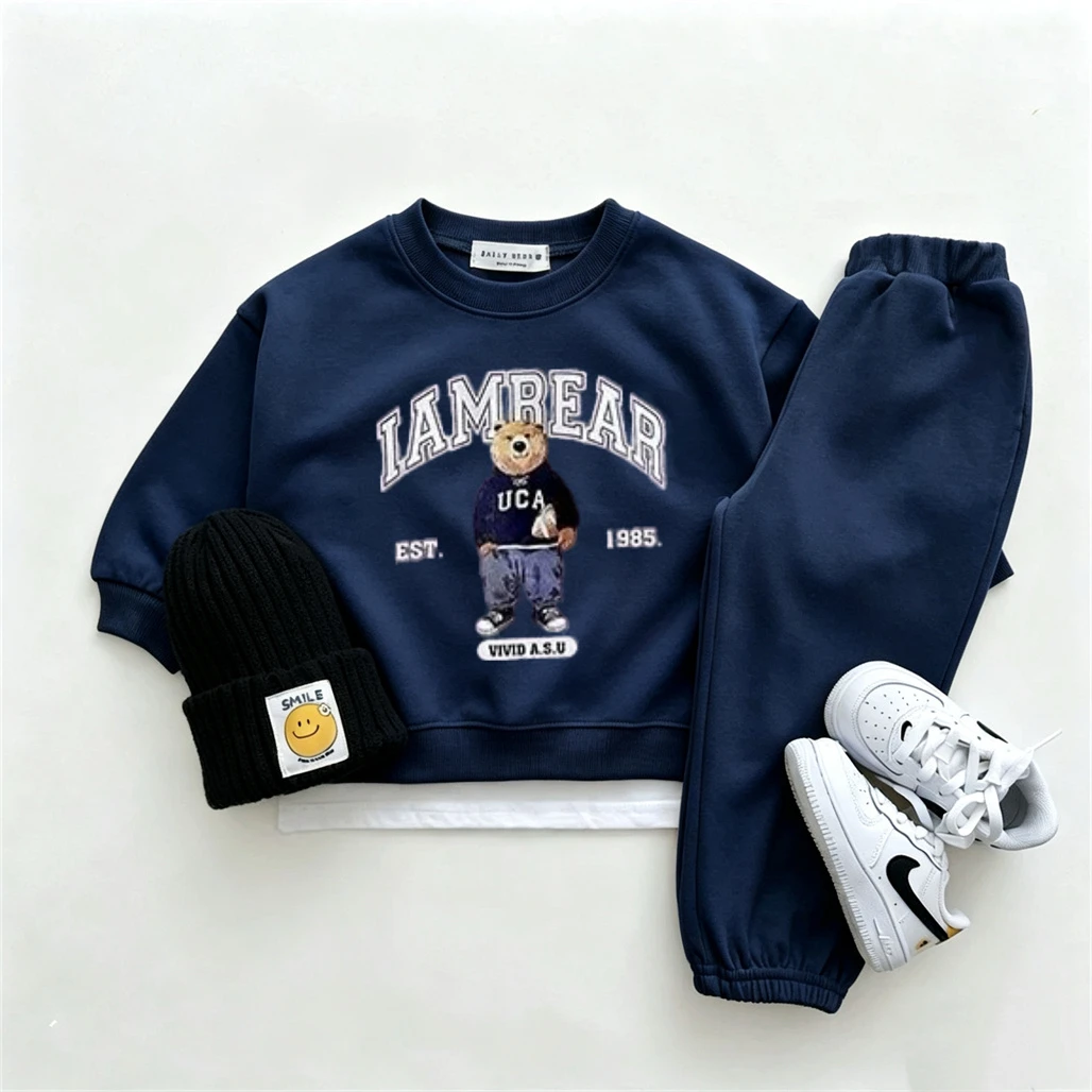 Cartoon-Zweiteiler-Set, Herbstkostüm für Kinder, lässiges Sportkostüm, langärmelige Outfits, bedruckter Kapuzenpullover + Hosen-Outfits für Babys – Detail 3
