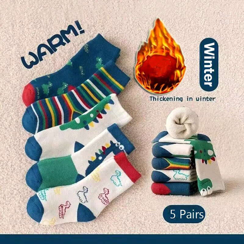 Boys Socks Winter Socks Thick Thermal Warm Baby Toddlers Socks Children Thermal Socks Fuzzy Snowboarding Socks 5 Pairs