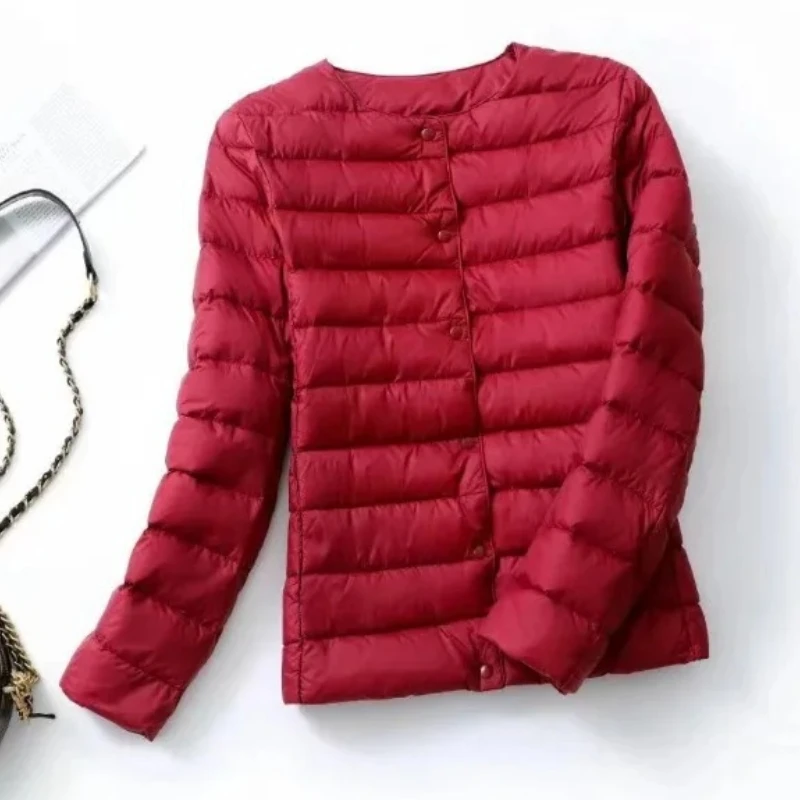 

Women's Autumn Winter Down Jacket Short White Duck Down Coat Warm Light Thin Quilting Long Sleeved Tops Simple Luxury Designer