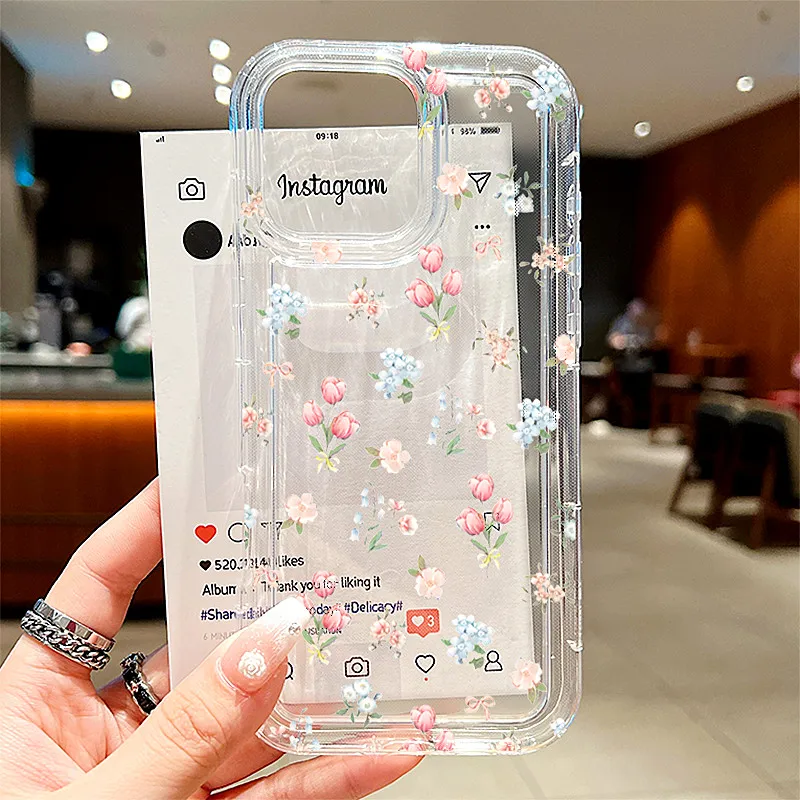 For iPhone 16 17 15 14 13 12 11 Pro Max Case Cartoon Cherry Floral Clear Cover For iPhone XS Max 7 8 Plus 16E 17 Air Soft Funda - náhled 6