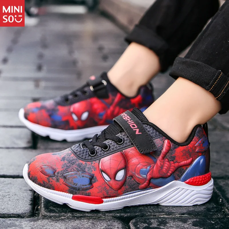 

Miniso 2025 Boys Cartoon Print Sneakers, Breathable Mesh Lightweight Running Shoes