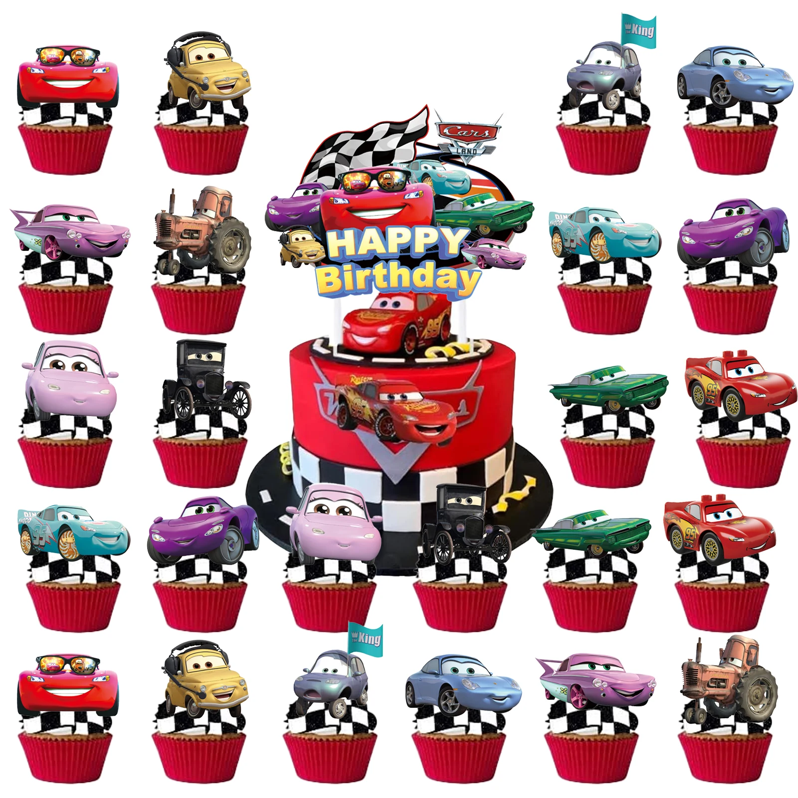 McQueen Cake Toppers Lightning McQueen Birthday Cake Decorations Boys CupCake Topppers For Kids Baby Shower Supplies Gifts