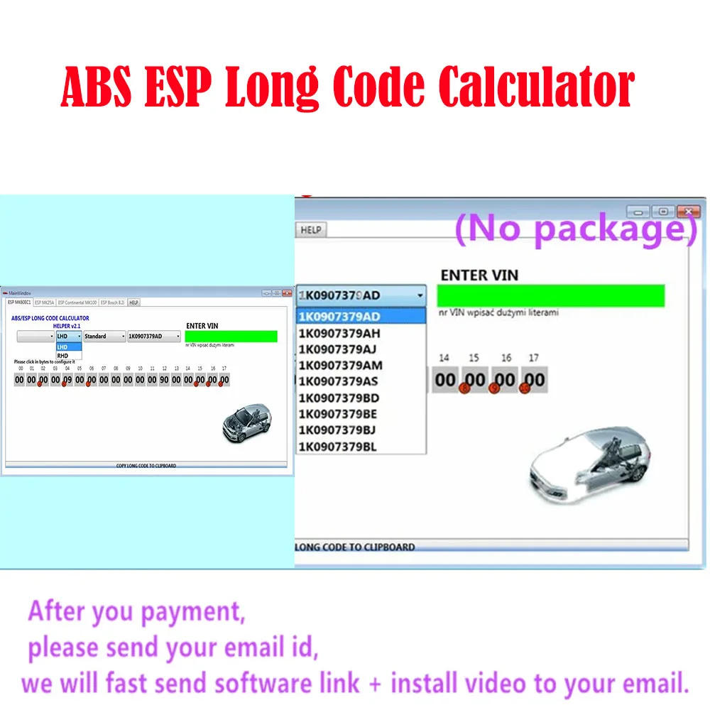 New ABS ESP Long Code Calculator for Bosch ESP units Changes to Adaptations and Codes VAG VCDS VIN number Suports over 20 Cars