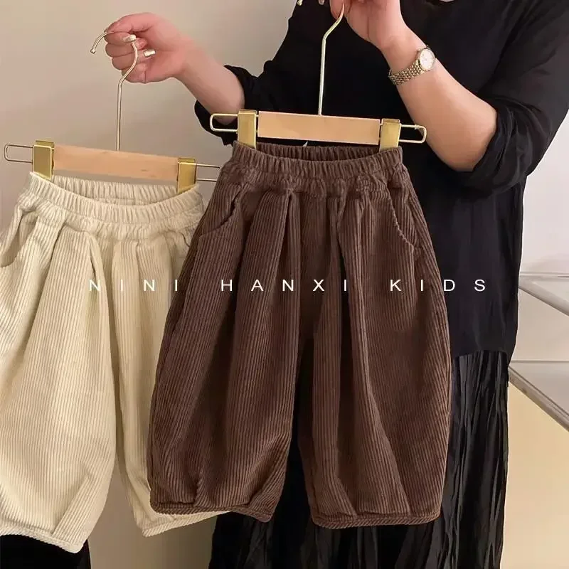 

Children's clothing boys and girls autumn and winter clothing new thickened casual loose Harlan pants trendy baby corduroy pants