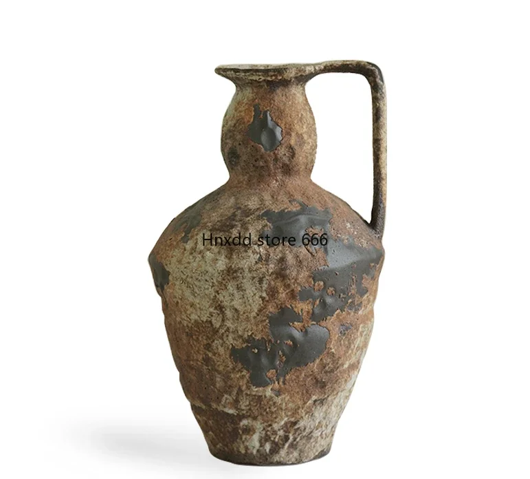 Wabi Sandy Wind Old Antique Handmade Vase Retro Zen Ceramic Flower Arrangement Chinese Flower Arrangement