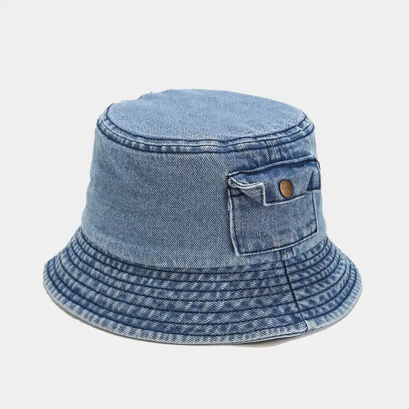 2022 Denim Solid Color Bucket Hat Fisherman Hat Outdoor Travel Sun Cap For Men And Women 03