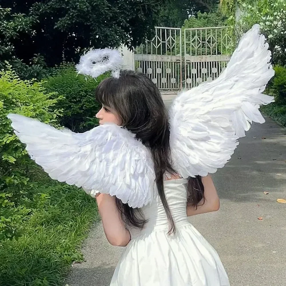 Anime Cosplay Angel Wings White Feather Devil Wings Swallow Shaped Kids Adult Performance Feather Wings Bride Flower Child Dress