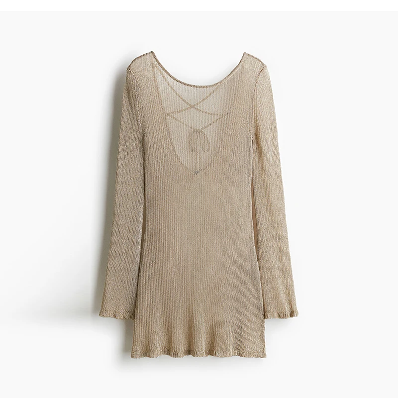 

Женский вязаный топ для отпуска, ажурный пуловер с вырезами, однотонная блузка на шнуровке, новинка 2026 года, весенне-летние пляжные топы для женщин