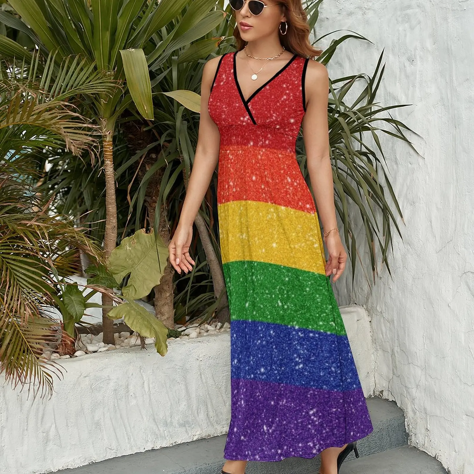 Faux Glitter LGBTQ Pride Rainbow Flag Background Sleeveless Dress women's evening dress 2023 long dresses for women Dresses