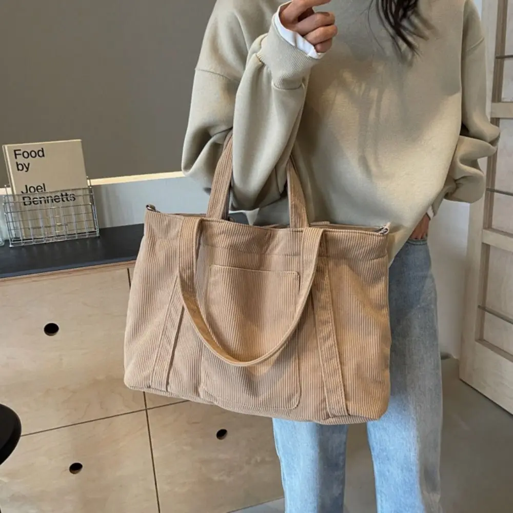 Casual cor sólida veludo bolsa de ombro casual grande capacidade lona sacola bolsa estilo coreano crossbody saco feminino
