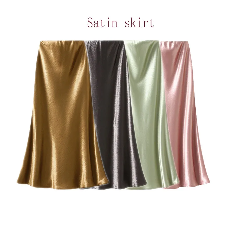 

2025 summer Women Fashion Skirts Temperament Pleated Flowing Satin Tight Skirt Party Chic Elegant Women Mermaid long Skirt